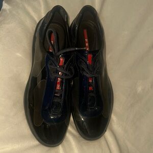 Prada Black and Blue Sleek Sneakers
